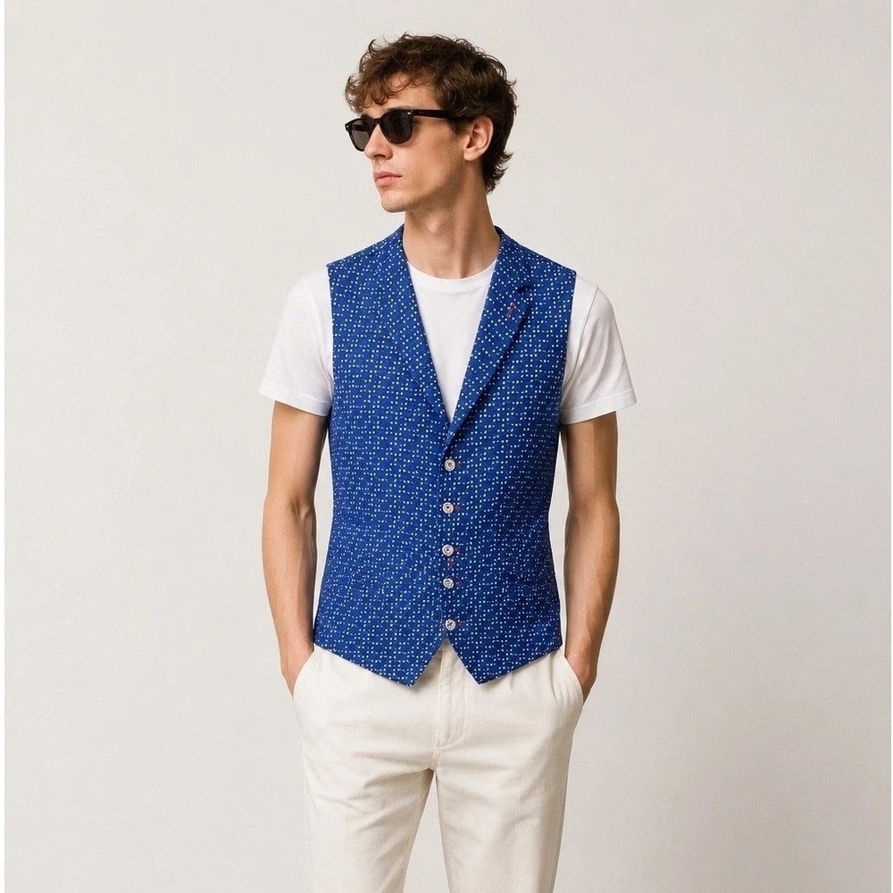 A Fish Named Fred Men's Blue Vest Waistcoat Lined (No size tag see measurements)